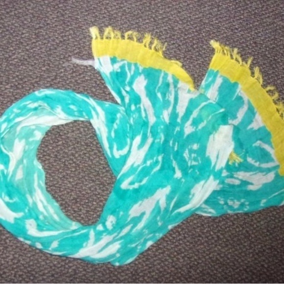 LOFT linen scarf accent pretty blue white yellow  womens - Picture 2 of 5